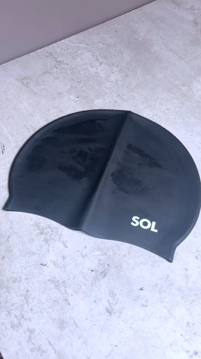 Black Swimming Cap Silicone Adult Mens Womens Large Waterproof Pool Swim Hat