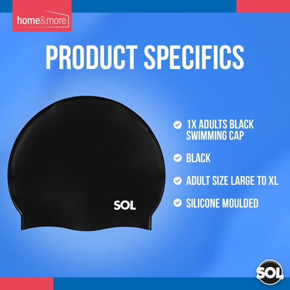 Black Swimming Cap Silicone Adult Mens Womens Large Waterproof Pool Swim Hat